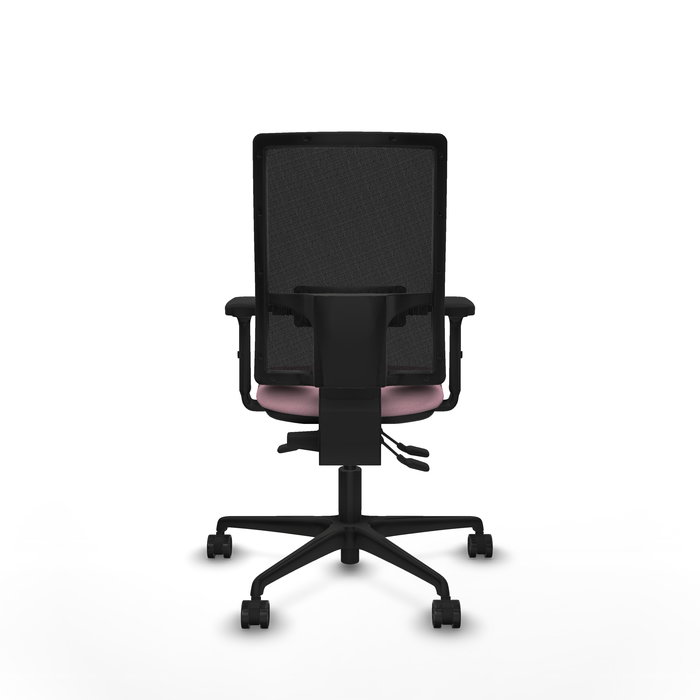 Chaise Bormate Asynchrone tissu Rose Maille Noir Base en nylon noir Accoudoir 2D Sans appui-tête Roulettes 65mm nylon