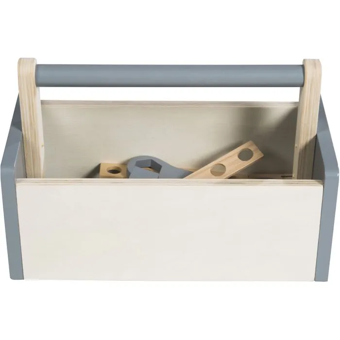 Roba - Boîte à outils enfant en bois 22 pièces - Marteau, clé, tournevis, écrous et vis - Naturel, gris et blanc - Certifié EN 71