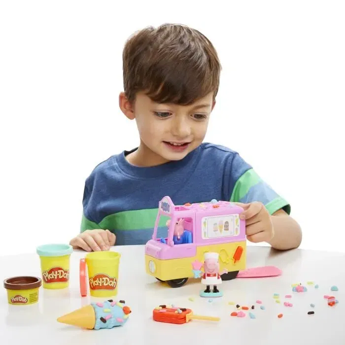 Play-Doh - Jouet Peppa Pig - Camion de glaces avec figurines Peppa et George et 5 pots de pâte à modeler atoxique - À partir de 3 ans