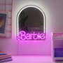 Paladone Barbie Miroir LED Néon Rosa avec Logo Lumineux, Montage Mural, Alimentation USB, Hauteur 27 cm, Décoration Murale Officielle
