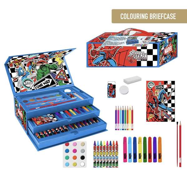 Cerdá Set de papeterie colorable Avengers - Maletin 26 x 10 x 13 cm - Bleu - À partir de 3 ans