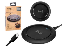 Argon Chargeur sans fil rond noir 10 cm x 1,5 cm x 10 cm avec câble USB-C (Set de 12)