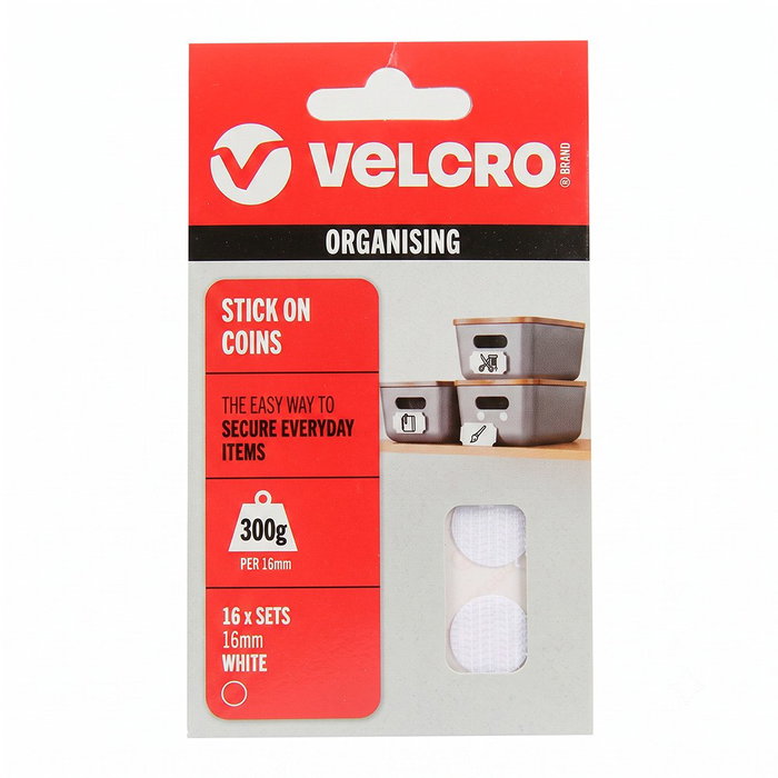 Velcro Cercles adhésifs hook&loop Ø16 mm, blancs, 16 paires Velcro Cercles adhésifs hook&loop Ø16 mm, blancs, 16 paires