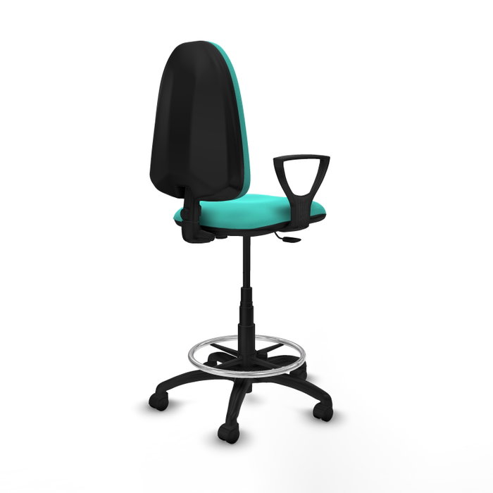 Tabouret Aýna taburete Contact permament de base Cuir écologique Turquoise Structure polyamide noire Accoudoirs fixes Sans appui-tête Roulettes en nylon 50 mm