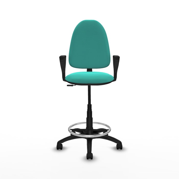 Tabouret Aýna taburete Contact permament de base Cuir écologique Turquoise Structure polyamide noire Accoudoirs fixes Sans appui-tête Roulettes en nylon 50 mm