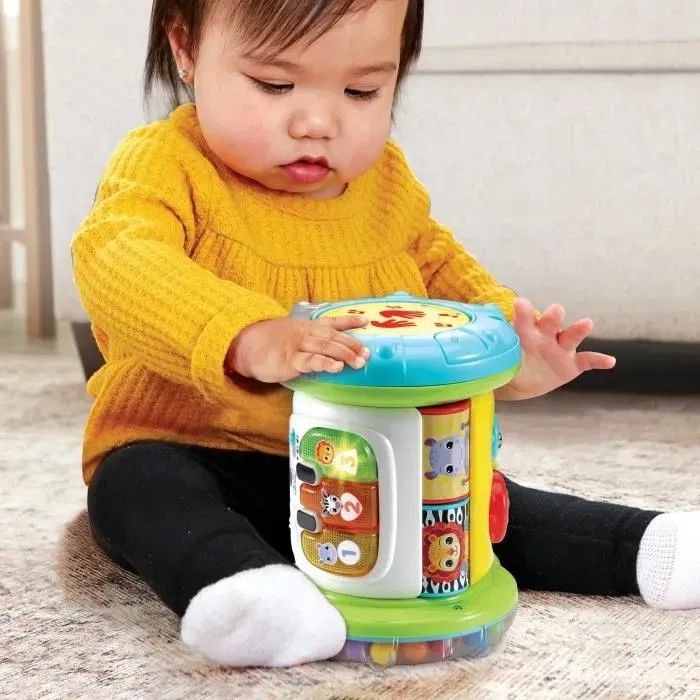 Vtech Baby - Rouleau d'Activités Interactif Magi Rouleau Tam-Tam 3 en 1 Blanc/Multicolore, pour Bébé de 9 à 36 Mois avec Piles Incluses