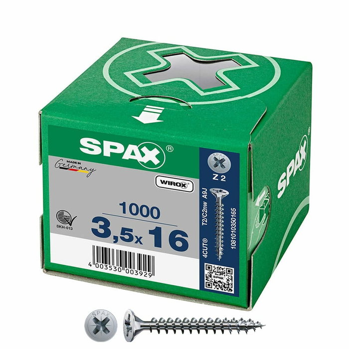 SPAX Boîte de vis Wirox Tête plate 3,5 x 16 mm, 1000 unités SPAX Boîte de vis Wirox Tête plate 3,5 x 16 mm, 1000 unités