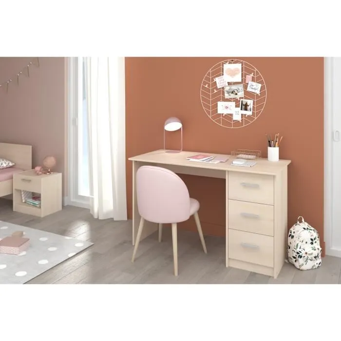 Parisot Bureau Essentielle 3 tiroirs décor acacia clair