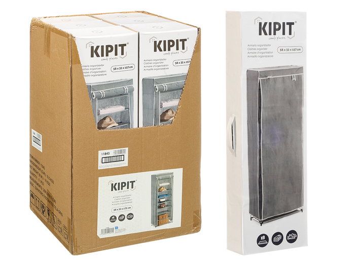 Kipit Range-chaussures 9 étagères Gris 56x11x16 cm Tissu et plastique (Set de 6)