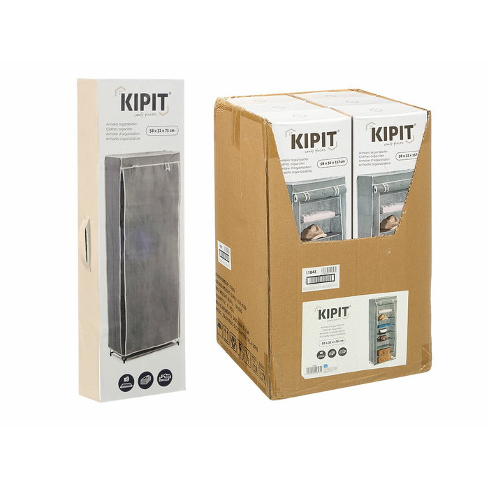 KIPIT Zapatero 9 étagères tissu Gris-Negro
