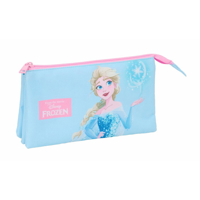 Trousse Fourre-Tout Triple Frozen Bleu Rose 22 x 12 x 3 cm
