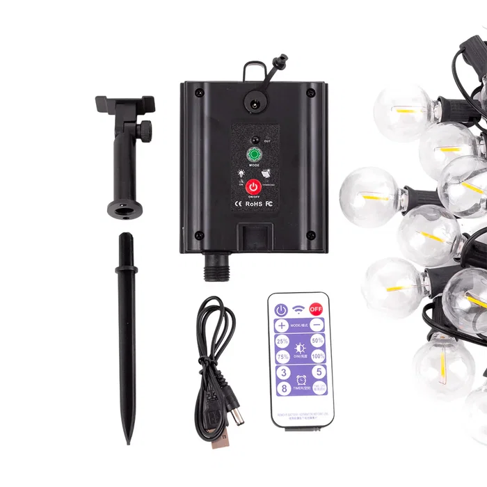 Guirlande Solaire 25 Ampoules LED G40 Blanc Chaud 9.5M HO-CAD-25-SOL-WW