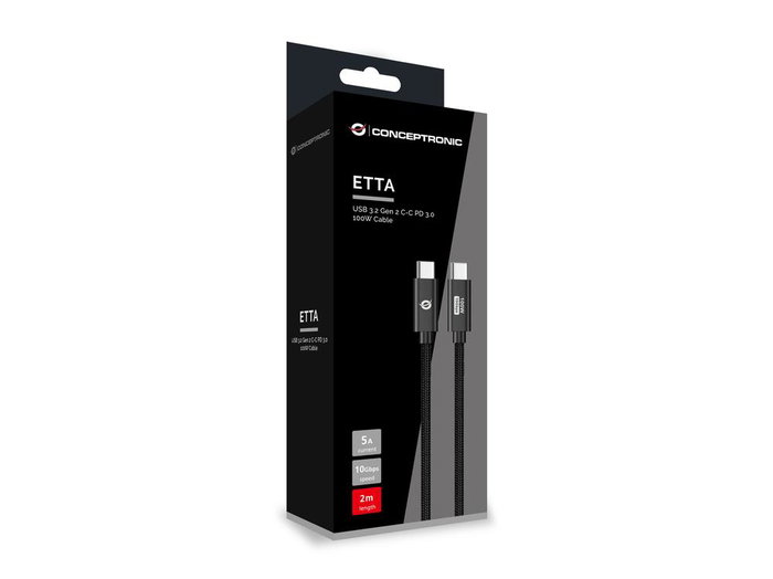 Conceptronic ETTA02B20 Câble USB Macho-Macho 2m Noir 100W PD
