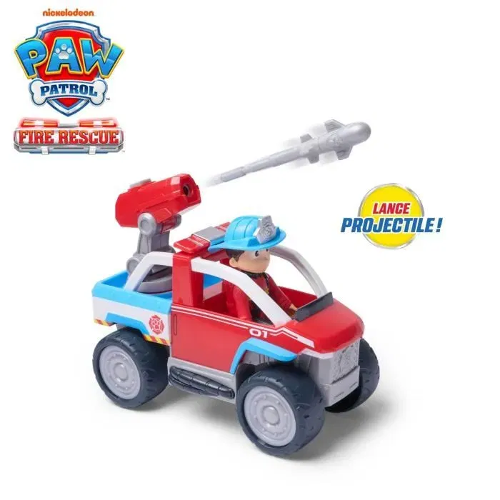Spinmaster Paw Patrol - Figurine Ryder avec Véhicule Pompier Rescue - Lance-grappin - La Pat'Patrouille - Dès 3 ans