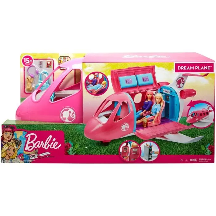 Barbie GDG76 - Avion de Rêve Transformable pour Poupée Barbie, 18 Accessoires, Rangement Cabine, Véhicule Roulant pour 3 Poupées, Jouet Enfant 3 ans et Plus