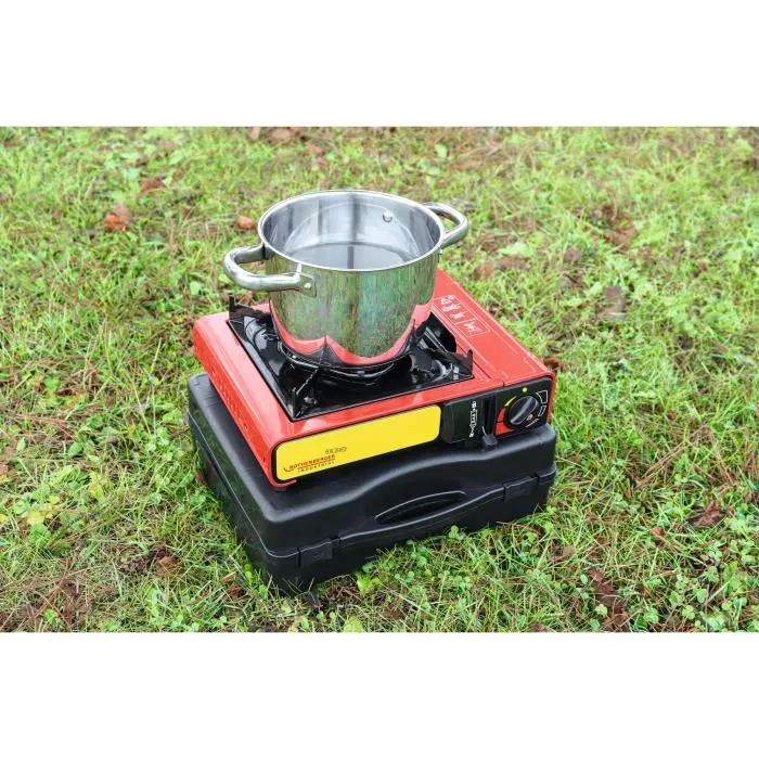 Rothenberger GOURMET RS 220 - Réchaud à gaz portable 2000 W - Rouge et noir - Pour camping, chantier, extérieur - Allumage Piezo