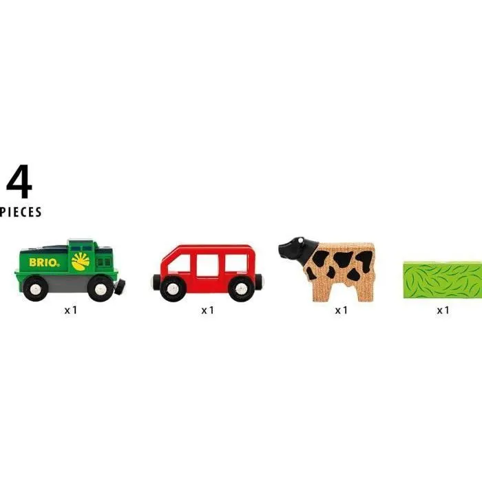 BRIO - Train de la Ferme à Piles - Circuit en Bois - Locomotive Électrique avec Wagon et Chargement Aimanté Vache - Jouet Enfant dès 3 Ans