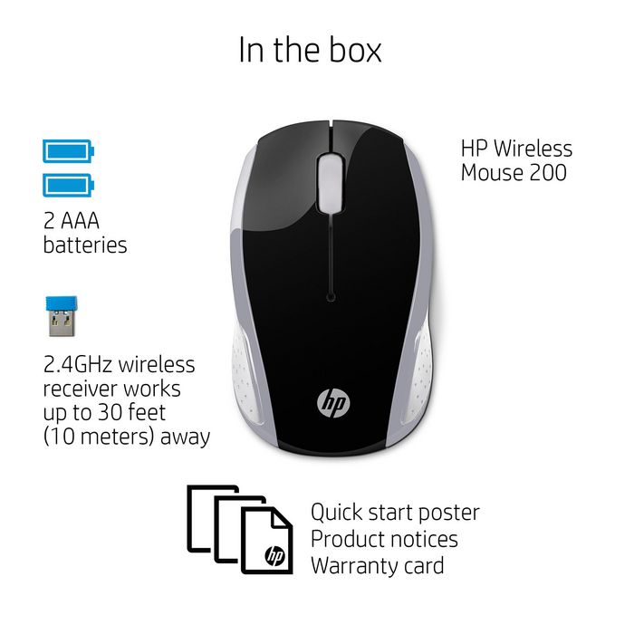 HP Souris sans fil HP 200 - Argent vif