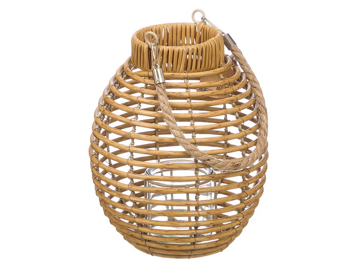 Ibergarden Farol Redondo Alto Mediano 20x27x20 cm Plastique et Verre Marron Fini Rotin (Set de 12)