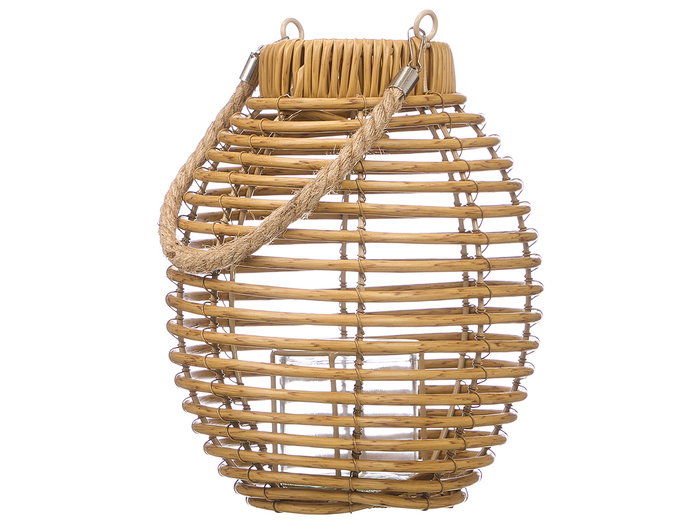 Ibergarden Farol Redondo Alto Mediano 20x27x20 cm Plastique et Verre Marron Fini Rotin (Set de 12)