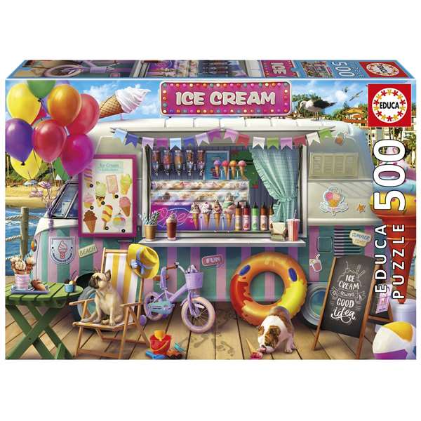 Educa - Puzzle 500 pièces - Furgoneta de Helados (Camion de glaces) - Version multilingue (espagnol, français, anglais, portugais) - À partir de 11 ans Educa - Puzzle 500 pièces - Furgoneta de Helados (Camion de glaces) - Version multilingue (espagnol, français, anglais, portugais) - À partir de 11 ans