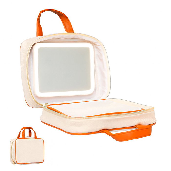 Kozina Maletín pour cosmétiques avec miroir LED rustique A, recargable USB-C, 23,5 x 7,5 x 17,5 cm