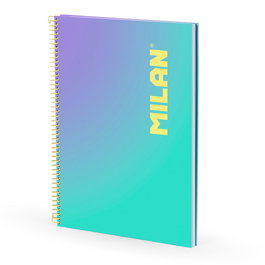 Milan Cahier A4 Sunset Turquoise avec spirale et 90 feuilles quadrillées