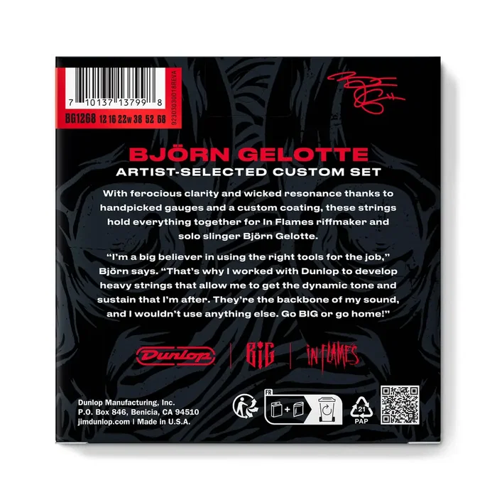 Dunlopst Jeu de Cordes Guitare Électrique Signature Björn Gelotte 12-68 Heavy Gauge