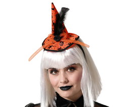 Atosa Petit chapeau orange avec motif de crânes et plumet pour sorcière