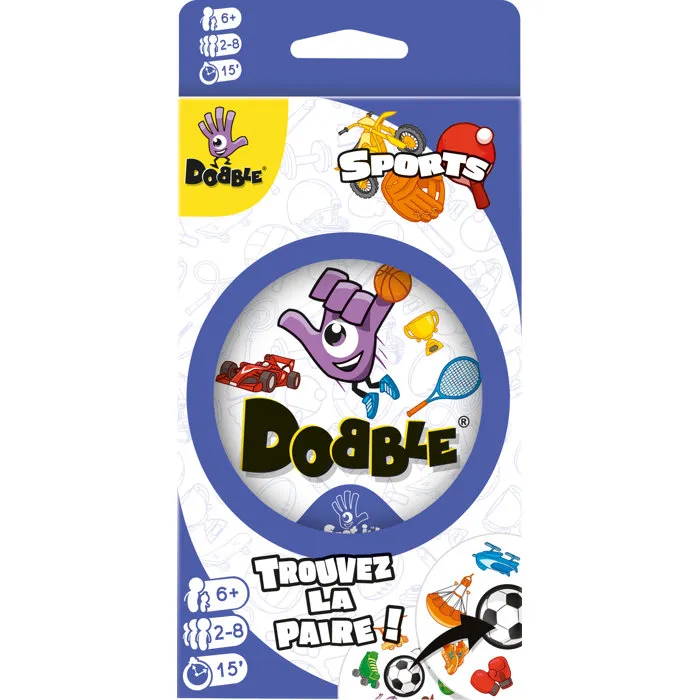 Asmodee Zygomatic Jeu Dobble Sports - Jeu d'observation et de réflexes en français - À partir de 6 ans - 2 à 8 joueurs - Boîte métal - Cartes symboles sportifs (tennis, basket)