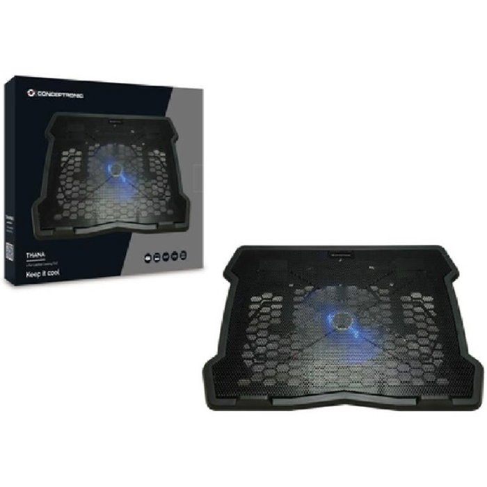 Conceptronic Thana05B Support de Refroidissement pour Ordinateur Portable 15.6 Pouces Ventilateur 12.5 cm Noir LED Bleu USB