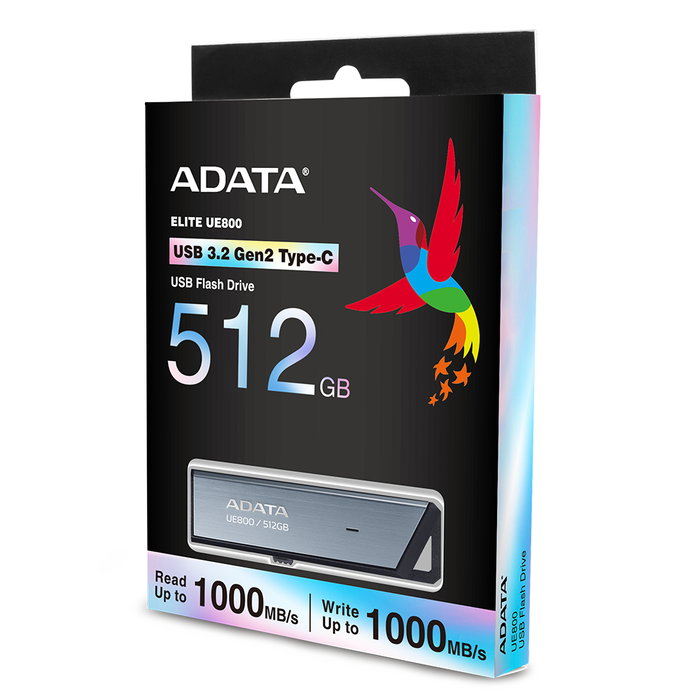 Adata AELI-UE800-512G-CSG Clé USB 512GB Type-C USB 3.2 Gen2 1000MB/s Vitesse de Lecture et Écriture Elite UE800