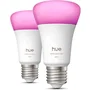 Philips Hue Ampoule LED Connectée A60 - 2 Ampoules - Culot E27 6W - Lumière Blanche & Couleurs, 810 Lm - Compatible Application
