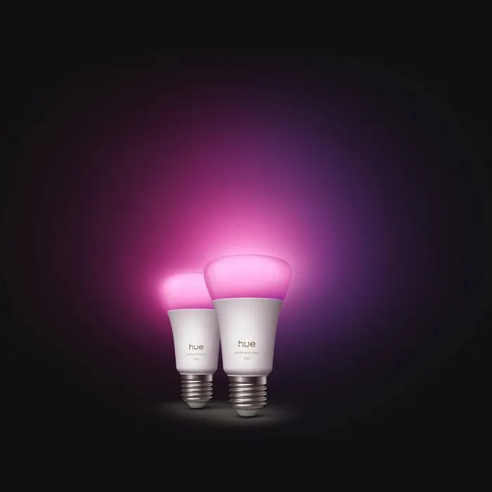 Philips Hue Ampoule LED Connectée A60 - 2 Ampoules - Culot E27 6W - Lumière Blanche & Couleurs, 810 Lm - Compatible Application
