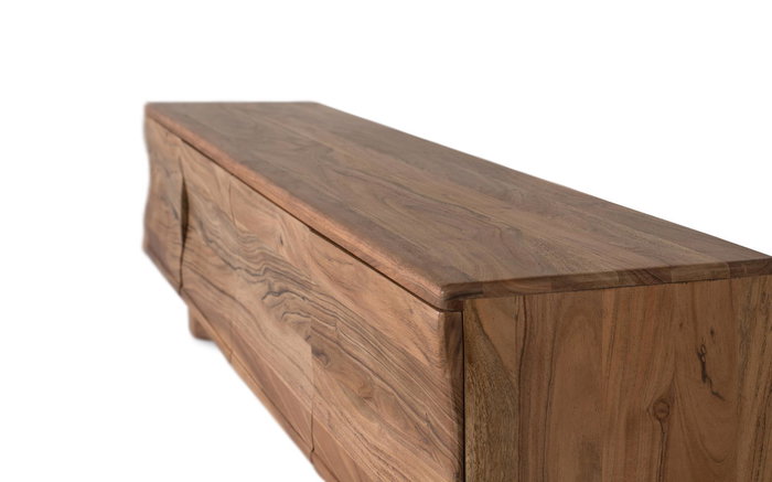 GINER Y COLOMER - Meuble TV en acacia massif fabriqué à la main - 170 cm de large - 4 portes - Coloris naturel - Design authentique et fonctionnel