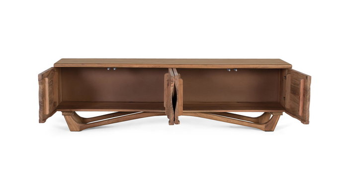 GINER Y COLOMER - Meuble TV en acacia massif fabriqué à la main - 170 cm de large - 4 portes - Coloris naturel - Design authentique et fonctionnel