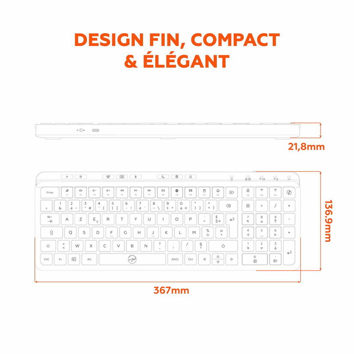Mobility Lab KP450W Clavier Compact AZERTY Noir et Gris