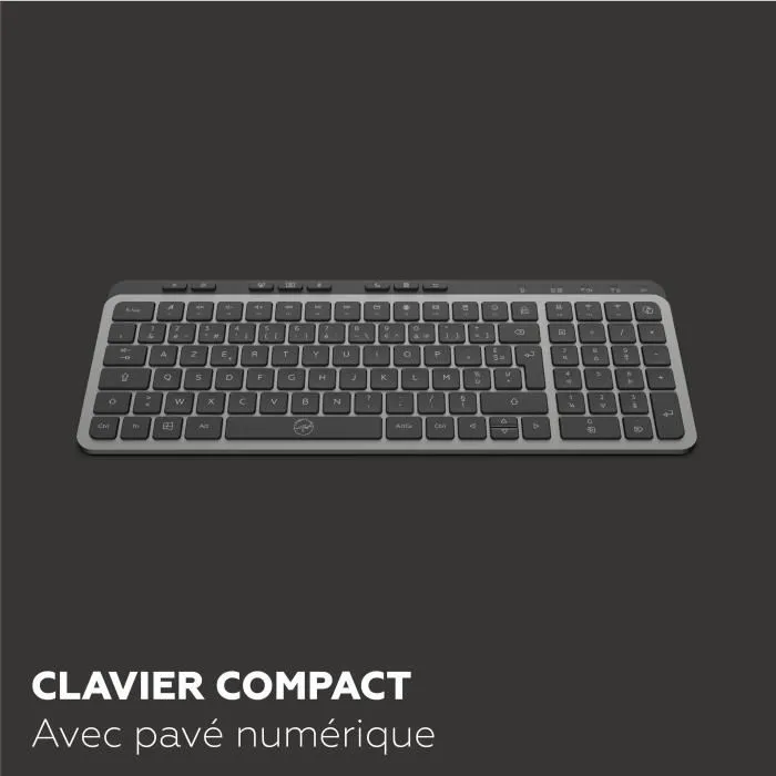 Clavier sans fil Mobility Lab KP450W AZERTY compact touches plates sans rétroéclairage, connexion USB et Bluetooth, autonomie 31 jours