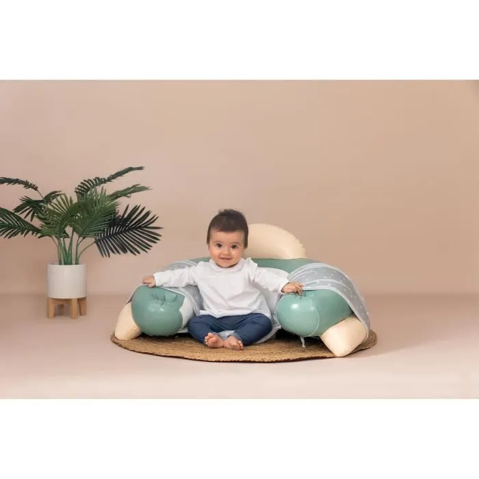 Smoby Cosy Seat Little - Siège bébé gonflable avec tablette d'éveil amovible et housse en tissu - Pour bébés dès 6 mois - Vert - Fabrication française