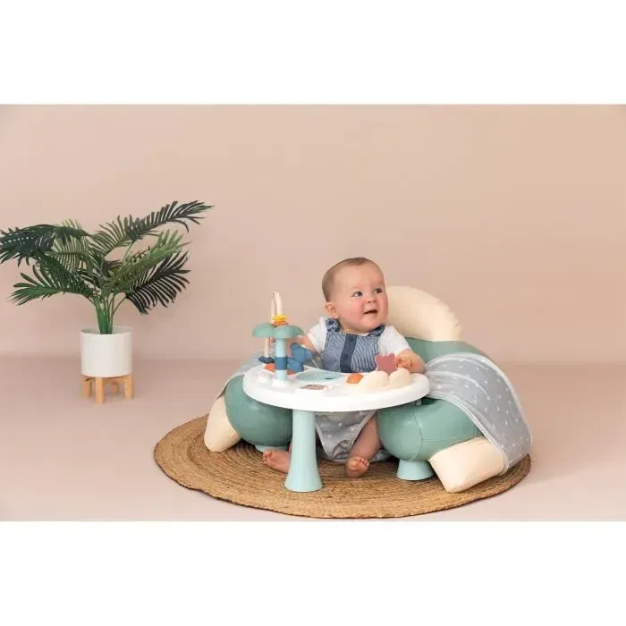 Smoby Cosy Seat Little - Siège bébé gonflable avec tablette d'éveil amovible et housse en tissu - Pour bébés dès 6 mois - Vert - Fabrication française