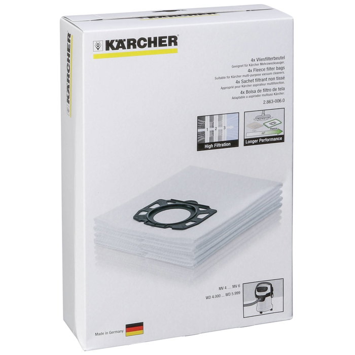Karcher Sachet filtre ouate WD4 à WD6, lot de 4 pièces Karcher Sachet filtre ouate WD4 à WD6, lot de 4 pièces