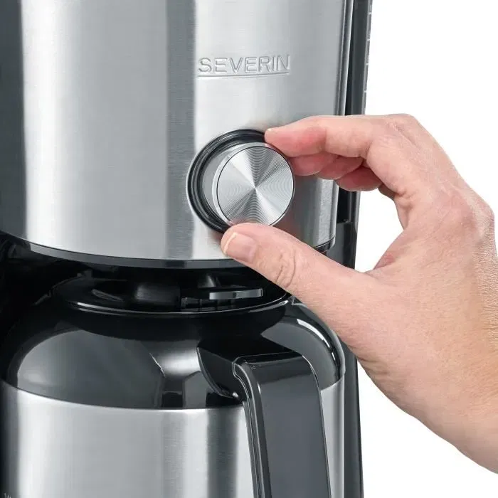 Severin KA4845 Cafetière Filtre Isotherme - 8 tasses (1 L) 1000 W - Sélecteur d'arôme - Design Inox/Noir - Arrêt Automatique