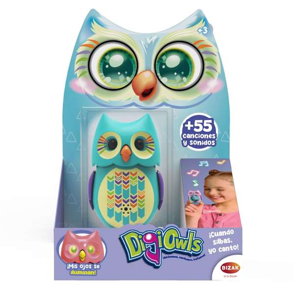 Bizak Mascota interactivo Digiowl búho - Jouet interactif hibou avec plus de 50 sons et yeux qui brillent dans le noir - Modèles surtidos