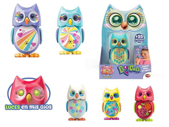 Bizak Mascota interactivo Digiowl búho - Jouet interactif hibou avec plus de 50 sons et yeux qui brillent dans le noir - Modèles surtidos