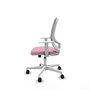 Chaise Cilanco Synchro 3 positions tissu Rose Maille Gris Structure polyamide blanc Accoudoirs blancs Sans appui-tête Roulettes 65mm nylon