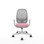 Chaise Cilanco Synchro 3 positions tissu Rose Maille Gris Structure polyamide blanc Accoudoirs blancs Sans appui-tête Roulettes 65mm nylon