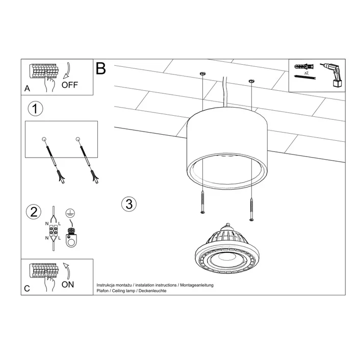 Lampe de plafond Basic grise en ciment