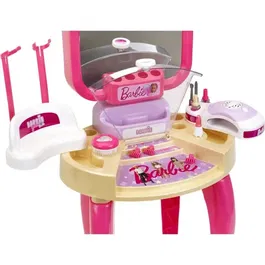 KLEIN Centre de beauté Barbie Happy Vibes - Jouet de beauté avec miroir éclairant, sèche-ongles électronique, dressing, accessoires et lumière