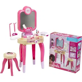 KLEIN Centre de beauté Barbie Happy Vibes - Jouet de beauté avec miroir éclairant, sèche-ongles électronique, dressing, accessoires et lumière