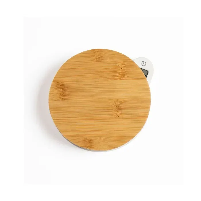 Livoo DOM466 Balance de cuisine Dynamo sans piles avec plateau en bambou, écran LCD, 4 unités de mesure, capacité max 5 kg